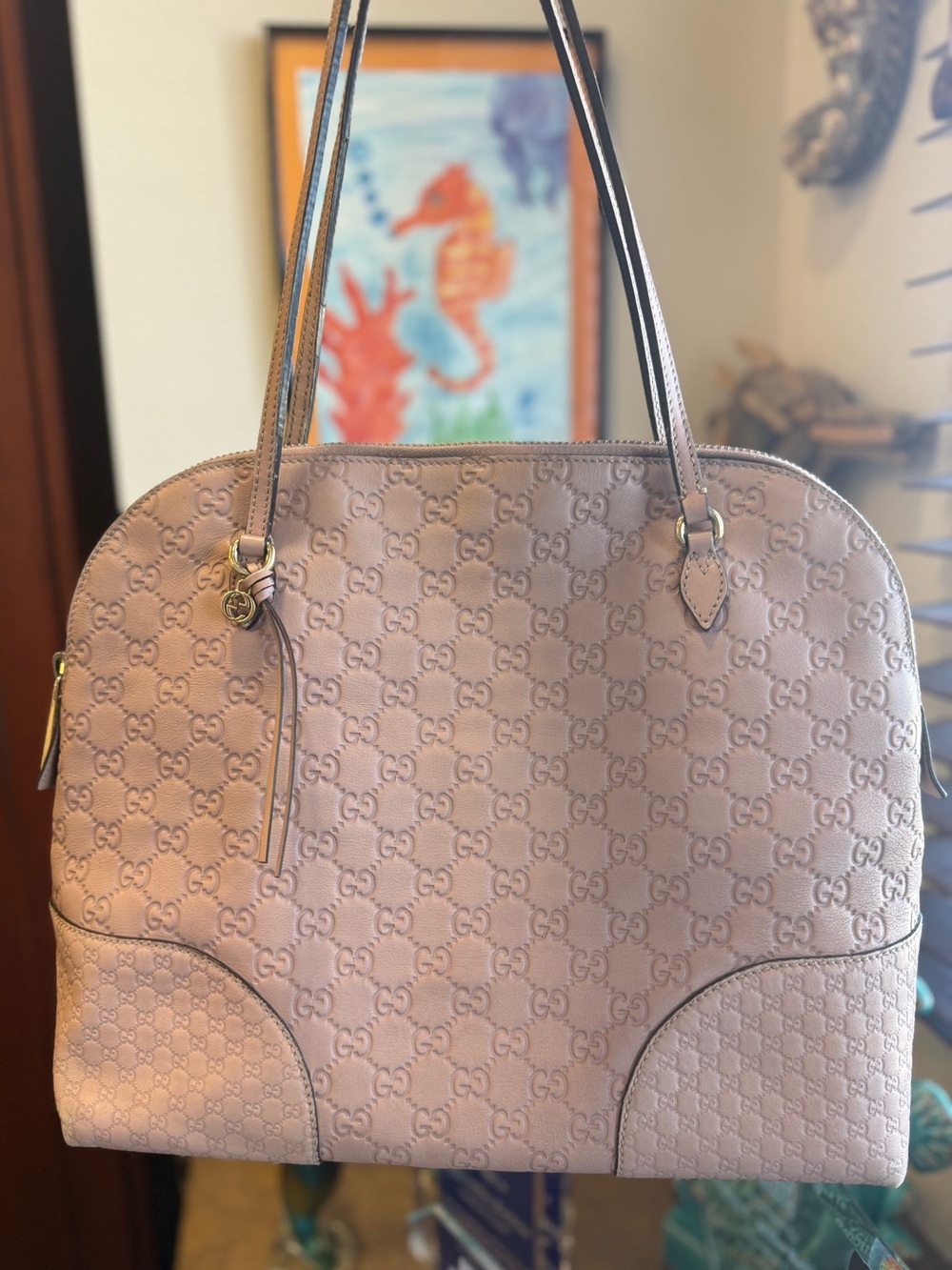 💯Auth GUCCI Guccisima BREE Shoulder Bag w Soft PINK Leather & Goldtone Hardware